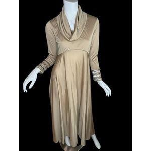 Vintage Kay Kipps 70's Gown Nude Cafe au Lait Sequins Cowl Neck Maxi Dress